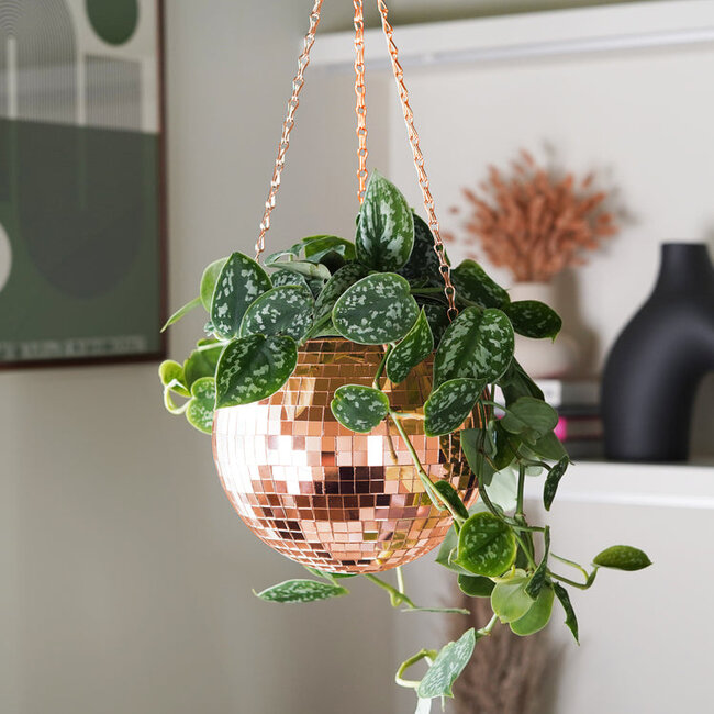 Disco Ball Hanging Planter - Rose Gold (8in)