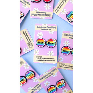 Rainbow Certified 70's Rainbow Glasses Pronoun Pin - They/Them