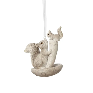 Silver Tree Home & Holiday Squirrels Ornament - On Mushroom