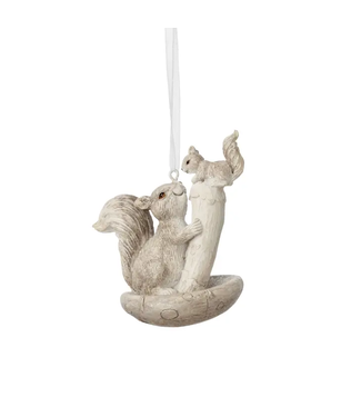 Silver Tree Home & Holiday Squirrels Ornament - On Mushroom