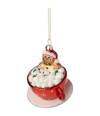 Silver Tree Home & Holiday Glass Cup & Saucer Hot Chocolate Ornament