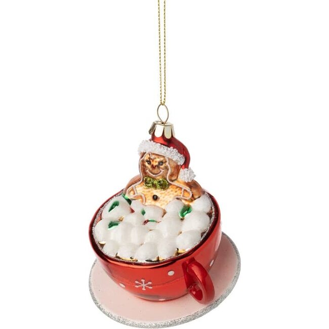 Hot Cocoa Bliss: Gingerbread Man Glass Ornament