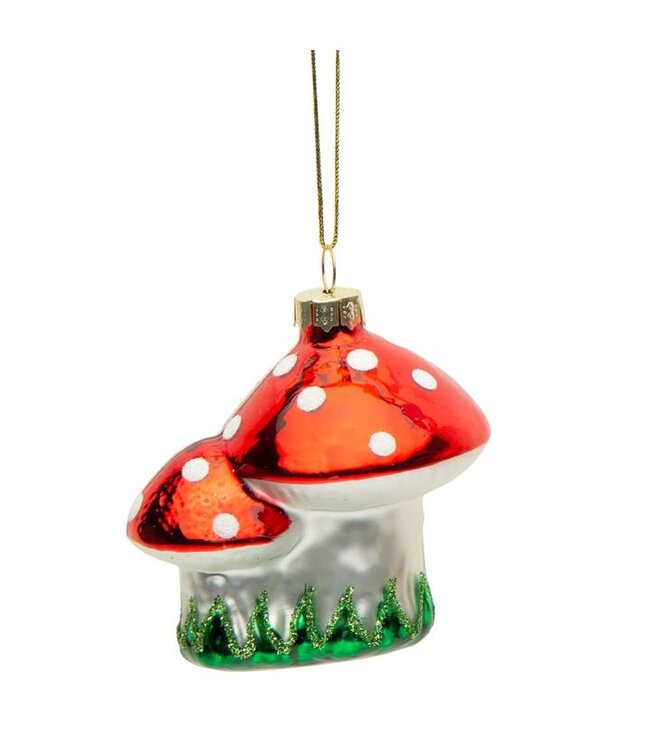 Whimsical Blown Glass Mushroom Ornament