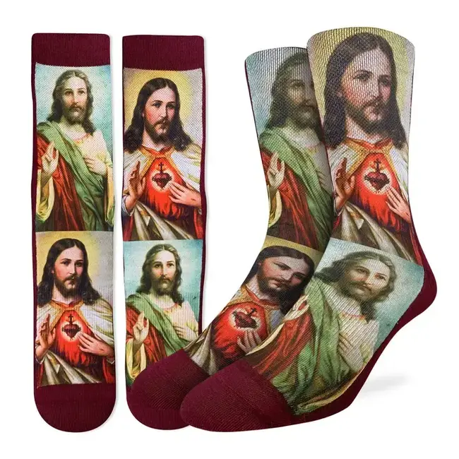 Step Into Faith: Bold Red Jesus Socks for Men!