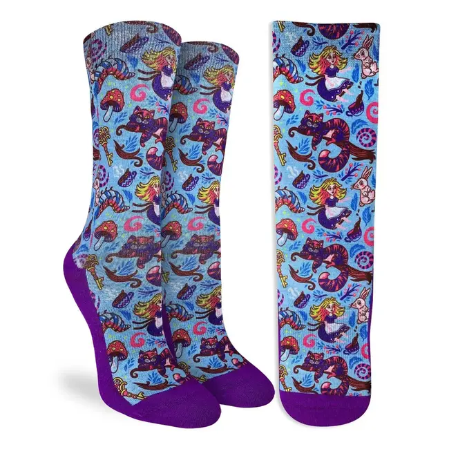 “Wonderfully Cozy: Alice's Purple Adventure Socks!”