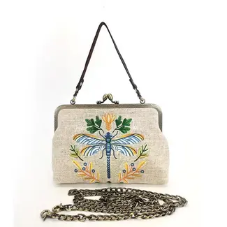 Comeco Inc. Dragonfly Vintage Kisslock Bag Beige