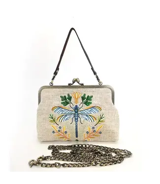 Comeco Inc. Dragonfly Vintage Kisslock Bag Beige