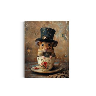 Salty Alyce Victorian Teatime Mouse in a Tea Cup Wall Art 8x10