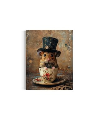 Salty Alyce Victorian Teatime Mouse in a Tea Cup Wall Art 8x10