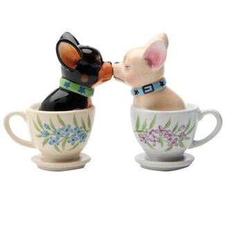 Pacific Giftware Tea Cup Puppies Kissing Salt and Pepper Shakers