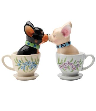 Pacific Giftware Tea Cup Puppies Kissing Salt and Pepper Shakers
