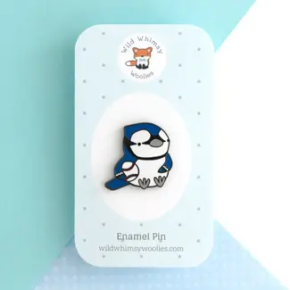 Wild Whimsy Woolies Blue Jay Bird Baseball Enamel Pin