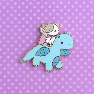 Wild Whimsy Woolies Cat and Dragon Knight Blue Enamel Pin