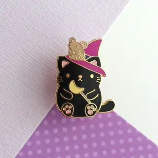 Wild Whimsy Woolies Halloween Black Cat Witch Hat Enamel Pin