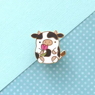 Wild Whimsy Woolies Cow with Tulip Enamel Pin
