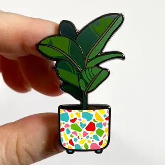 Snacks Please Rubber Plant Potted Enamel Pin