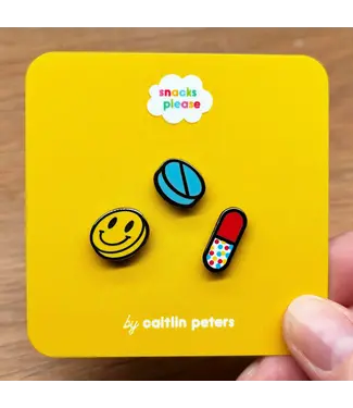Snacks Please Mini Pill Trio Enamel Pin Set