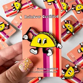 Rainbow Certified Lesbian Cartoon Taco Pin
