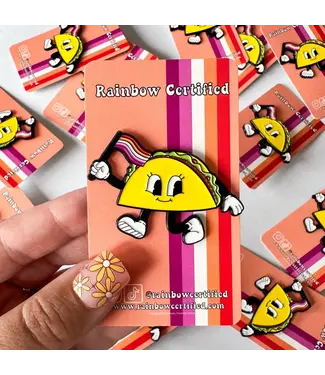 Rainbow Certified Lesbian Cartoon Taco Pin