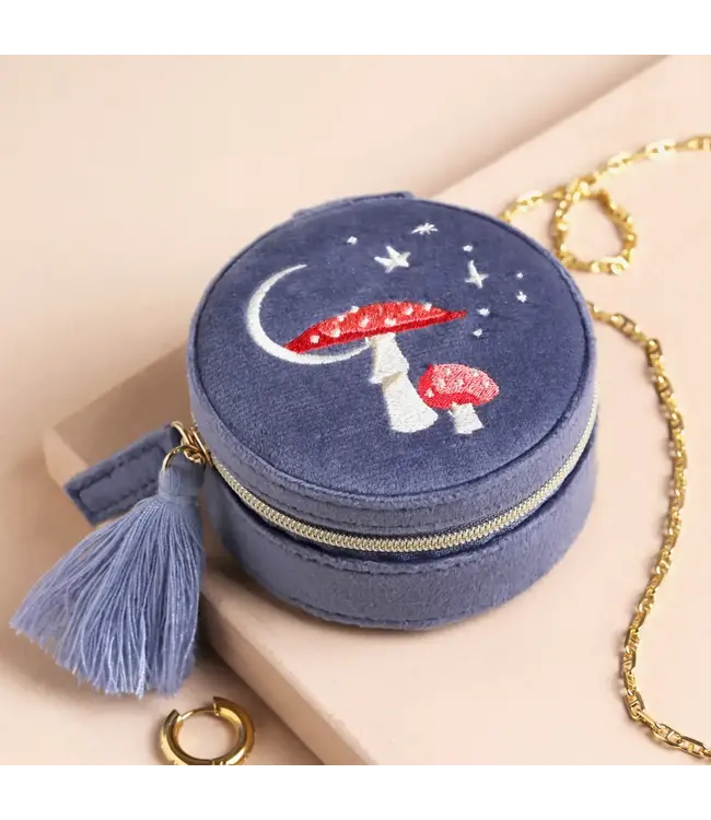 Moonrise Mini Round Velvet Travel Jewellery Case in Blue