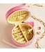 Strawberry Embroidered Travel Round Jewellery Case in Pink