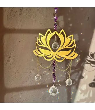 LilAryenne Lotus Amethyst Wooden Suncatcher