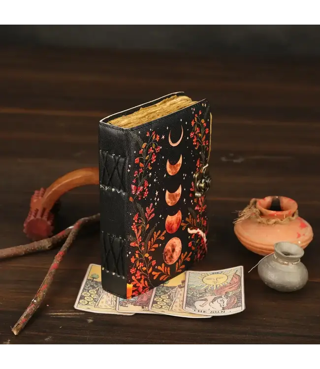 Leather Journal Blank Vintage Notebook with Moon Print