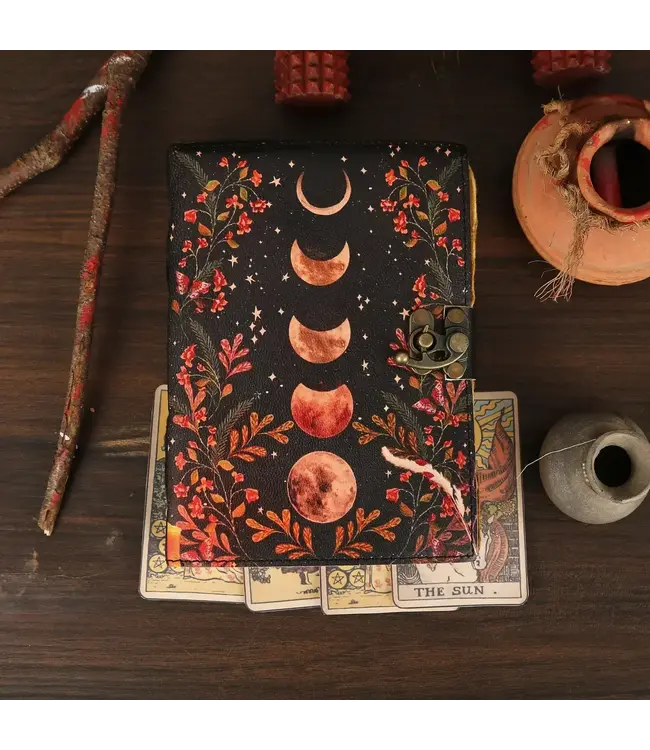 Leather Journal Blank Vintage Notebook with Moon Print