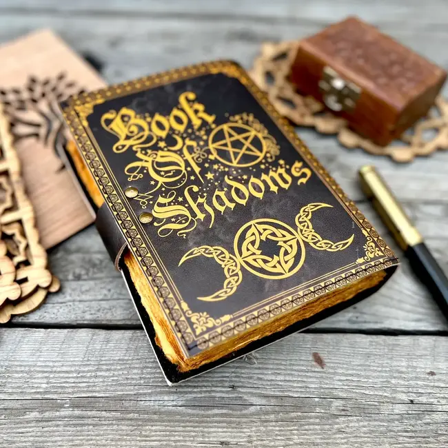 Leather Journal Vintage Notebook with Book of Shadows Print