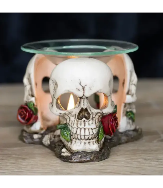 Resin and Glass Skull Rose Oil Burner and Wax Warmer