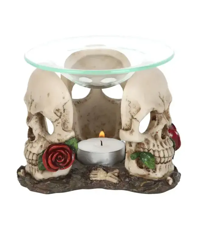 Resin and Glass Skull Rose Oil Burner and Wax Warmer