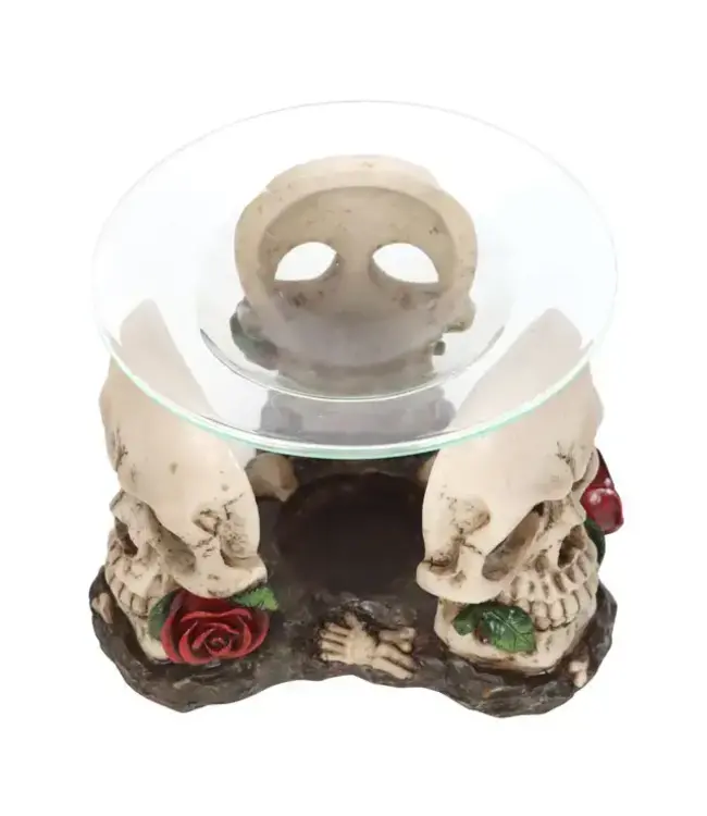 Resin and Glass Skull Rose Oil Burner and Wax Warmer