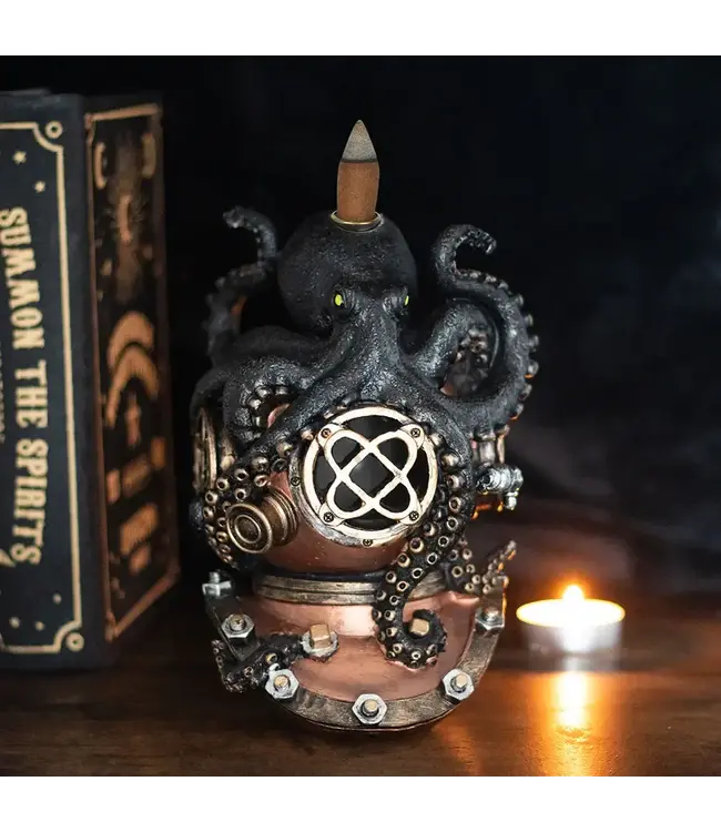 Steampunk Kraken On Diver's Helmet Backflow Incense Burner