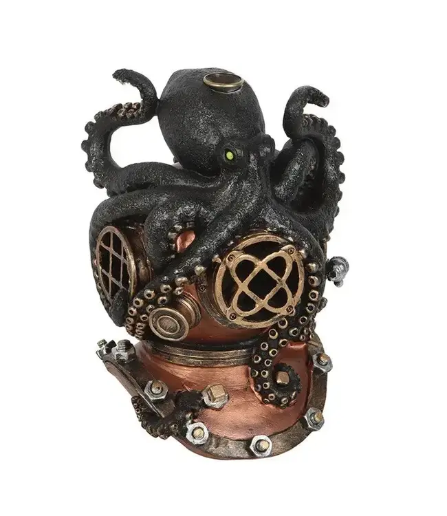 Steampunk Kraken On Diver's Helmet Backflow Incense Burner