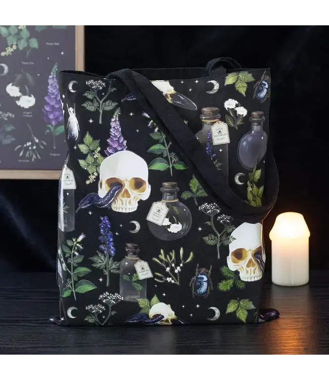 Venom & Vines Gothic Skull Print Polycotton Tote Bag