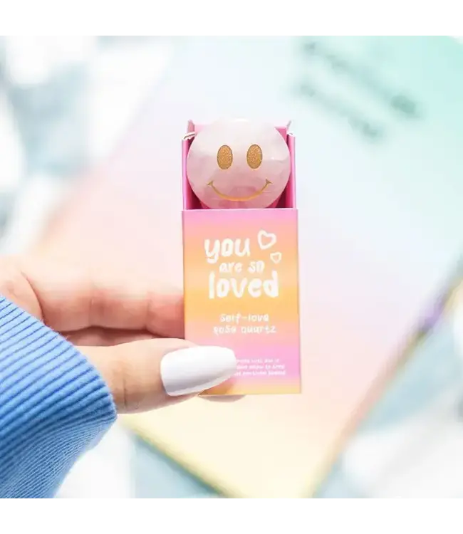 You Are Loved Rose Quartz Happy Face Crystal
