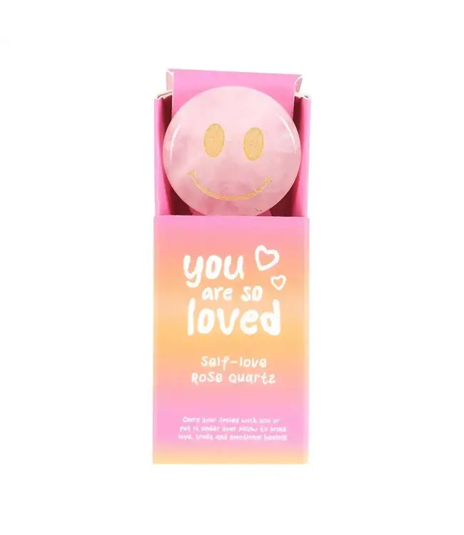 You Are Loved Rose Quartz Happy Face Crystal