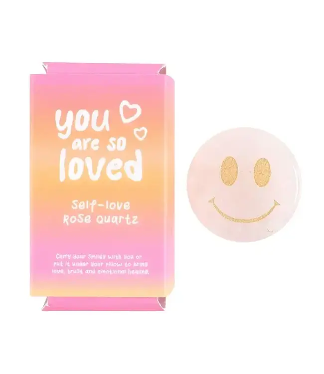 You Are Loved Rose Quartz Happy Face Crystal