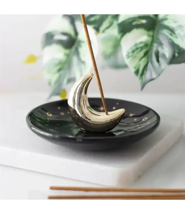 Gold Crescent Moon Ceramic Incense Stick Holder