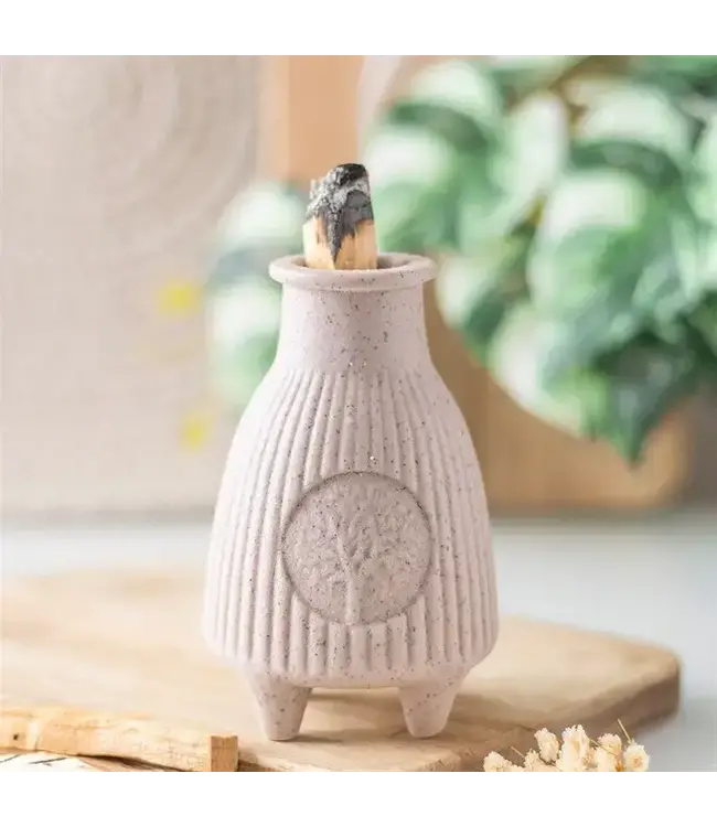 Greige Ribbed Palo Santo Sacred Wood Stick Burner