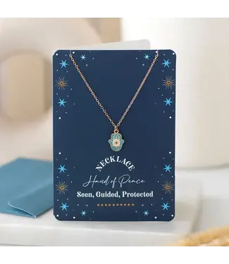 Something Different Hand of Hamsa Necklace On Greeting Card