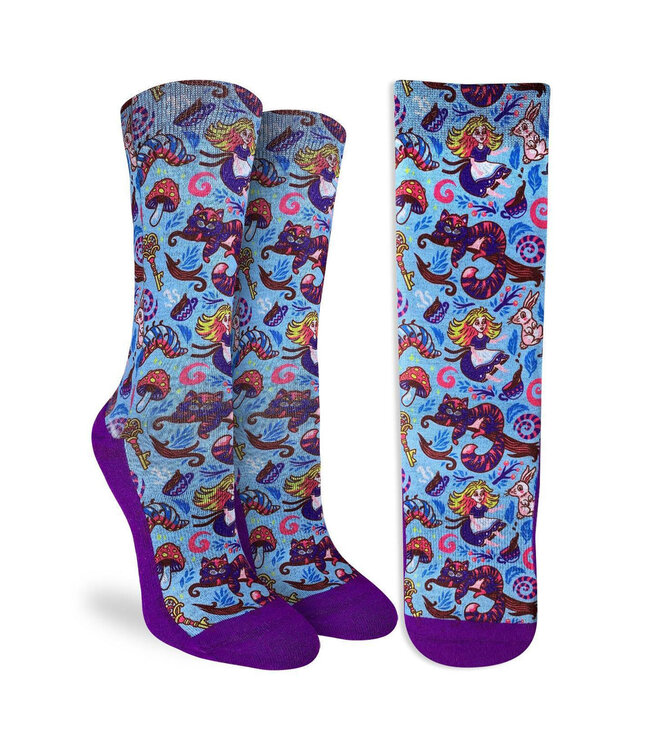 “Wonderfully Cozy: Alice's Purple Adventure Socks!”