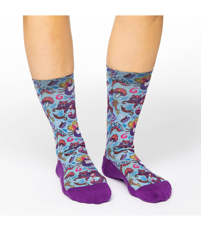 “Wonderfully Cozy: Alice's Purple Adventure Socks!”