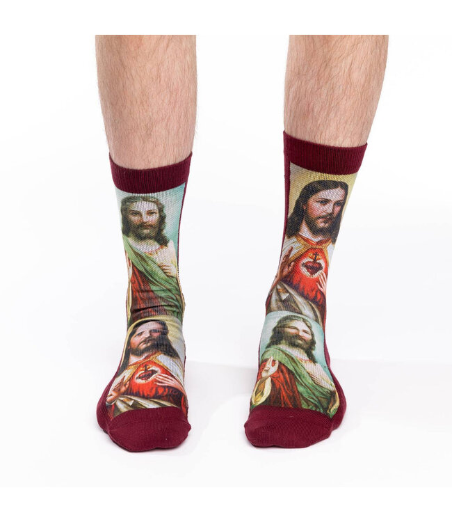 Step Into Faith: Bold Red Jesus Socks for Men!
