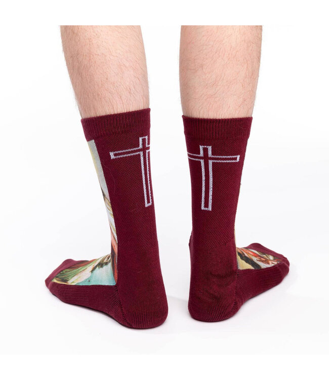 Step Into Faith: Bold Red Jesus Socks for Men!