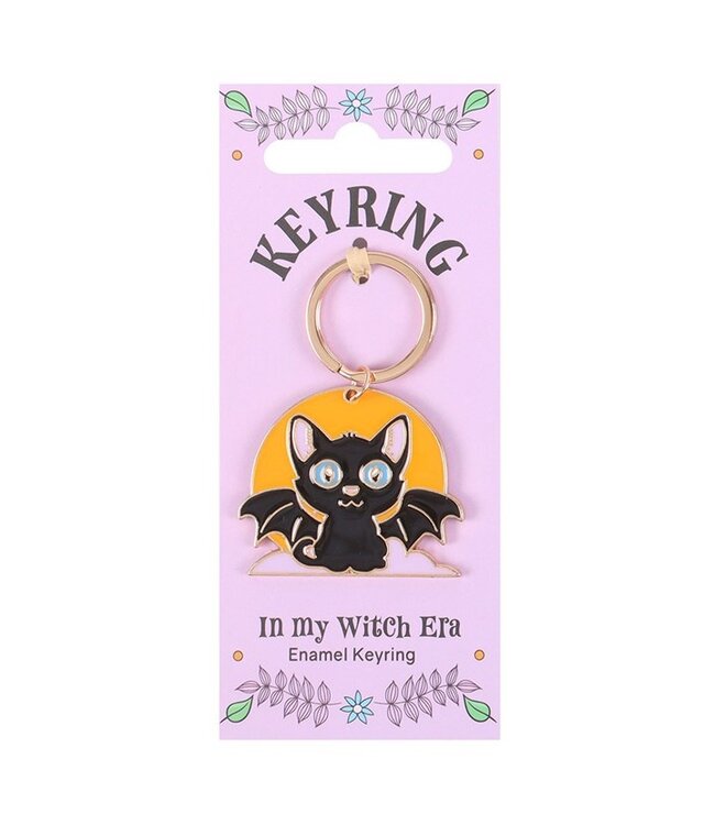 Witch Era Gothic Bat Cat and Moon Keyring