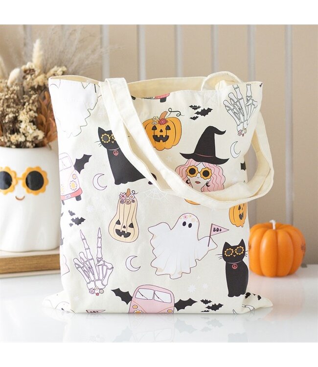 Groovy Ghost Halloween Print Tote Bag