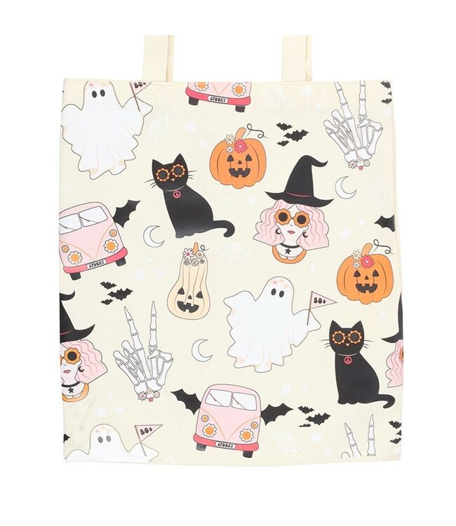 Groovy Ghost Halloween Print Tote Bag