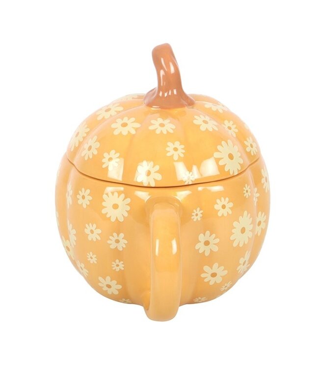 Groovy Floral Pumpkin Shaped Lidded Mug