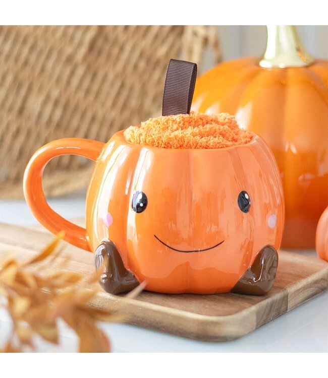 Cute Pumpkin Fall and Autumn Mug and Socks Set